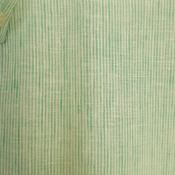 Brooks Brothers Linen Short Sleeve Button Down Shirt Green Stripe Size L - Picture 8 of 10